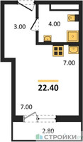 Планировка студии(квартира) площадью 22.4 квадратных метров в “ЖК Родные кварталы”