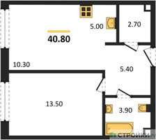 Планировка однокомнатной(квартира) площадью 40 квадратных метров в “Жилой район Alia (Алиа)”
