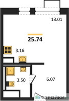 Планировка студии(квартира) площадью 25.74 квадратных метров в “ЖК Алхимово”