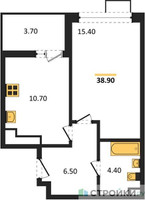 Планировка однокомнатной(квартира) площадью 38.1 квадратных метров в “ЖК Деснаречье”