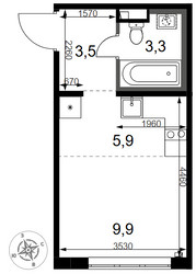 Планировка студии(квартира) площадью 22.6 квадратных метров в ЖК “ЖК 1-й Химкинский (Первый Химкинский)”