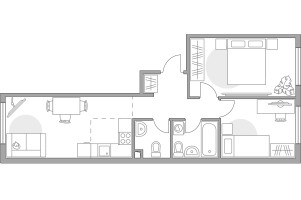 Планировка трехкомнатной(квартира) площадью 55.22 квадратных метров в “ЖК BeLuck Коломенское”