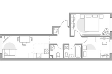 Планировка трехкомнатной(квартира) площадью 55.22 квадратных метров в ЖК “ЖК BeLuck Коломенское”