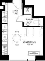 Планировка студии(квартира) площадью 23.8 квадратных метров в “ЖК Веер”