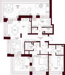 Планировка двухкомнатной(квартира) площадью 111.4 квадратных метров в ЖК “ЖК Дом 7 Даниловский”