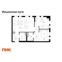 Планировка двухкомнатной(квартира) площадью 52.42 квадратных метров в “ЖК Ильинские луга”
