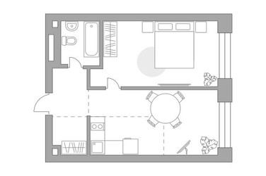 Планировка однокомнатной(квартира) площадью 45.84 квадратных метров в ЖК “ЖК Павелецкая от Гранель”