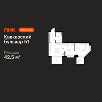 Планировка однокомнатной(квартира) площадью 42.5 квадратных метров в “ЖК Кавказский бульвар 51”
