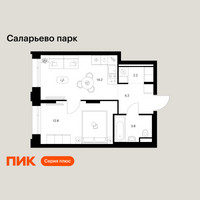 Планировка однокомнатной(квартира) площадью 37.2 квадратных метров в “ЖК Саларьево парк”