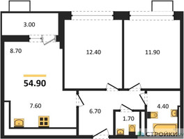 Планировка двухкомнатной(квартира) площадью 54.9 квадратных метров в “ЖК Скандинавия”