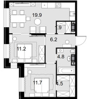 Планировка двухкомнатной(квартира) площадью 60.1 квадратных метров в “ЖК Театральный квартал”