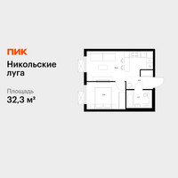 Планировка однокомнатной(квартира) площадью 32.3 квадратных метров в “ЖК Никольские луга”