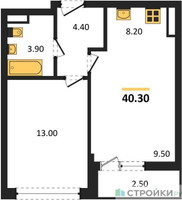 Планировка однокомнатной(квартира) площадью 40.3 квадратных метров в “ЖК Родные кварталы”