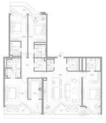 Планировка 4+ комнатной(квартира) площадью 226.4 квадратных метров в ЖК “Клубный дом PHANTOM (Фантом)”