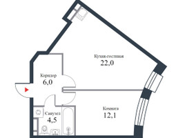 Планировка двухкомнатной(квартира) площадью 44.6 квадратных метров в “ЖК Ривер Парк Коломенский”