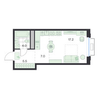 Планировка студии(квартира) площадью 33.7 квадратных метров в “ЖК G3 Михалевич”