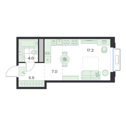Планировка студии(квартира) площадью 33.7 квадратных метров в ЖК “ЖК G3 Михалевич”