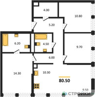 Планировка трехкомнатной(квартира) площадью 85.3 квадратных метров в “ЖК STONE Sokolniki (Сокольники)”