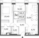 Планировка трехкомнатной(квартира) площадью 80.8 квадратных метров в “ЖК Will Towers (Вилл Тауэрс)”