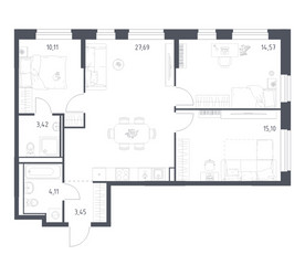 Планировка трехкомнатной(квартира) площадью 78.45 квадратных метров в ЖК “ЖК Квартал Ивакино”