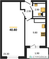 Планировка однокомнатной(квартира) площадью 40.8 квадратных метров в “ЖК Одинцово Сити”