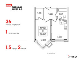 Планировка однокомнатной(квартира) площадью 36 квадратных метров в “ЖК Видный берег 2”
