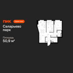 Планировка двухкомнатной(квартира) площадью 50.9 квадратных метров в ЖК “ЖК Саларьево парк”