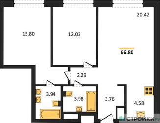 Планировка двухкомнатной(квартира) площадью 66.9 квадратных метров в ЖК “ЖК Собрание клубных домов West Garden (Вест Гарден)”