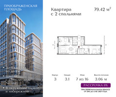 Планировка двухкомнатной(квартира) площадью 79.42 квадратных метров в “ЖК Преображенская Площадь”