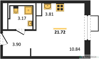 Планировка студии(квартира) площадью 21.72 квадратных метров в “ЖК Алхимово”