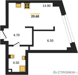 Планировка однокомнатной(квартира) площадью 29.6 квадратных метров в ЖК “ЖК Родина Парк”