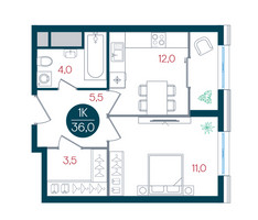 Планировка однокомнатной(квартира) площадью 36 квадратных метров в “ЖК РУСИЧ-Кантемировский”