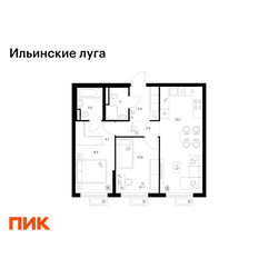 Планировка двухкомнатной(квартира) площадью 56.9 квадратных метров в ЖК “ЖК Ильинские луга”