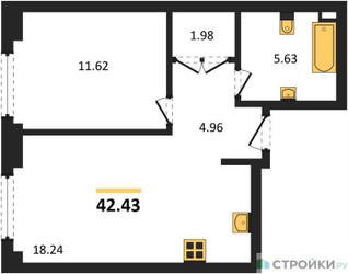 Планировка однокомнатной(квартира) площадью 42.43 квадратных метров в ЖК “ЖК Гранд Фили”
