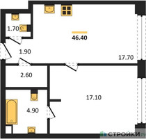 Планировка однокомнатной(квартира) площадью 46.4 квадратных метров в “ЖК СТОУН Грэйн”