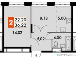 Планировка однокомнатной(апартаменты) площадью 36.22 квадратных метров в “ЖК Движение. Говорово”