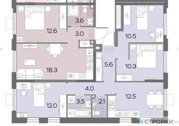 Планировка трехкомнатной(квартира) площадью 60.5 квадратных метров в ЖК “ЖК Лучи-2”