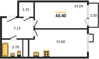 Планировка однокомнатной(квартира) площадью 43.4 квадратных метров в “ЖК Катуар”