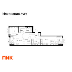 Планировка двухкомнатной(квартира) площадью 63.05 квадратных метров в ЖК “ЖК Ильинские луга”