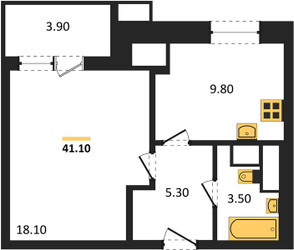 Планировка однокомнатной(квартира) площадью 41.1 квадратных метров в ЖК “ЖК Парк Легенд 2”