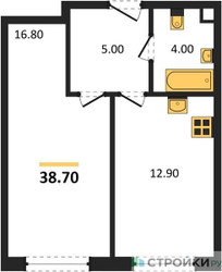 Планировка однокомнатной(квартира) площадью 38.7 квадратных метров в ЖК “ЖК Соколинн Парк”