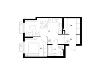 Планировка однокомнатной(квартира) площадью 40.6 квадратных метров в ЖК “ЖК Белая Дача парк”