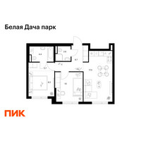 Планировка двухкомнатной(квартира) площадью 52.1 квадратных метров в “ЖК Белая Дача парк”