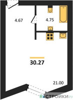 Планировка студии(апартаменты) площадью 30.27 квадратных метров в “ЖК Insider (Инсайдер)”