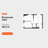 Планировка двухкомнатной(квартира) площадью 46.3 квадратных метров в “ЖК Волжский Парк”