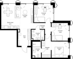 Планировка трехкомнатной(квартира) площадью 86.1 квадратных метров в “ЖК СЕТ”