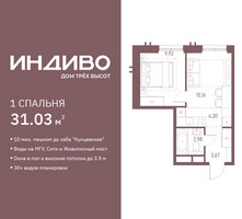 Планировка однокомнатной(квартира) площадью 31.03 квадратных метров в “ЖК Индиво”