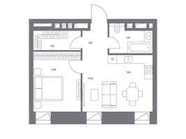Планировка однокомнатной(квартира) площадью 47.2 квадратных метров в “ЖК Клубный дом КОСМО 4/22”