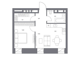 Планировка однокомнатной(квартира) площадью 47.2 квадратных метров в ЖК “ЖК Клубный дом КОСМО 4/22”