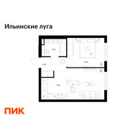 Планировка однокомнатной(квартира) площадью 35.96 квадратных метров в “ЖК Ильинские луга”